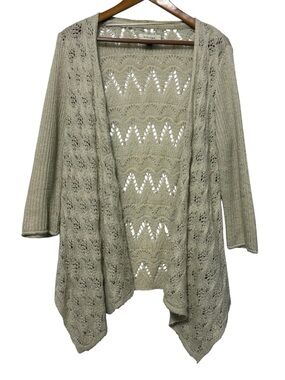 Sonoma Open Front Loose Knit Cardigan Sweater Women’s Large Boho Pointelle